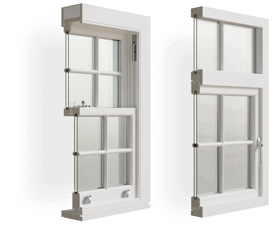 cross section image of a white timber sash window